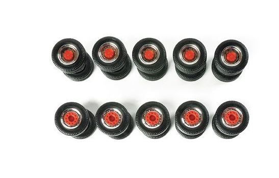 HER052603 - 10 Sätze LKW-Reifen mit Doppelgelenkfelgen – Chrom und Rot - 1