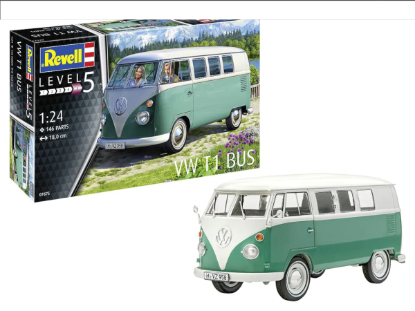 REV07675 - VOLKSWAGEN T1 Grün-weißer Bus zum Zusammenbauen und Lackieren - 1