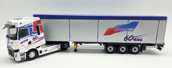 ELI118407 - RENAULT T High 4x2, Baujahr 2023, mit COQUELLE 60 Jahre altem 3-achsigen Schubbodenauflieger - 1