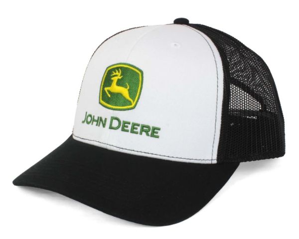 1308-3346-WHBK - Gorra JOHN DEERE en blanco y negro con parte trasera de malla. - 1