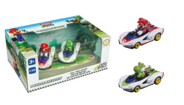 CARRERA15813022 - 2 Friktionsautos mit Fahrer MARIO KART – Mario und Yoshi - 1