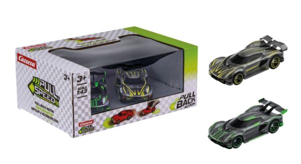CARRERA15813028 - 2er-Pack Hypersportwagen (Friktionsantrieb) – Grau mit Gelb und Grün - 1