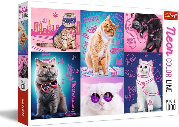 TRF10581 - Puzzle 1000 Teile Katzen mit Farbe Neon Pink - 1