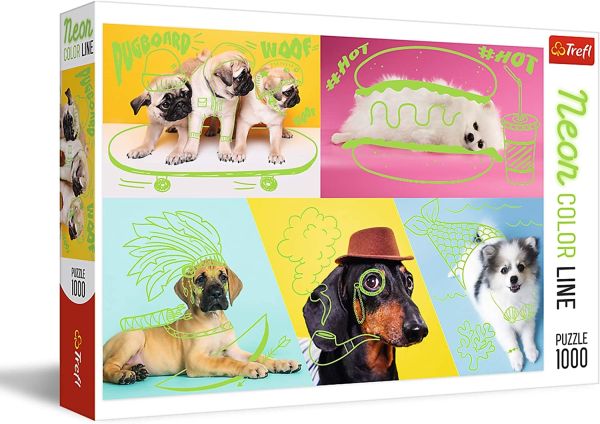 TRF10578 - Puzzle 1000 Teile Hunde mit grüner Neonfarbe - 1