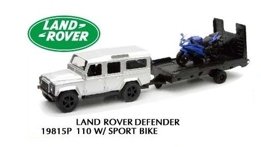 NEW19815F - LAND ROVER Defender 110 mit Tablett und blauem Motorrad - 1