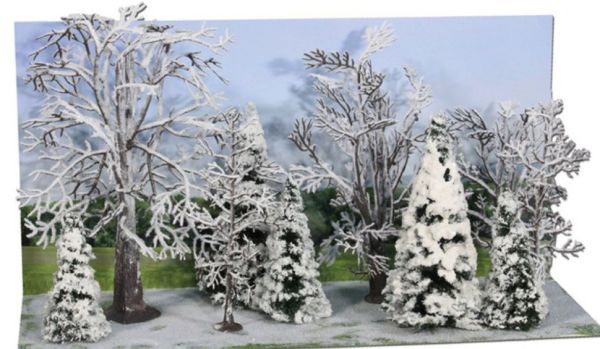 HEK2101 - 10 Bäume und Tannen mit Schnee 7-14 cm - 1