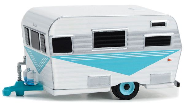 GREEN34140-B - Wohnwagen Siesta Travel trailer 1958 blau und weiß aus der Serie HITCHED HOMES unter Blister. - 1