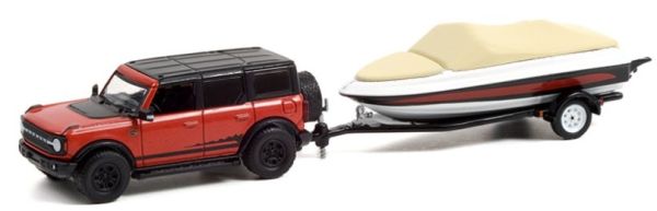 GREEN32230-D - 2021 FORD Bronco Wildtrack mit HITCH & TOW Anhänger und Boot in Blisterverpackung - 1