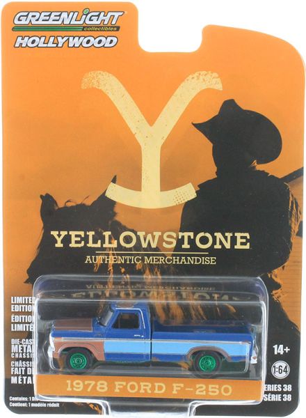 GREEN44980-E_VERT - FORD F-250 1978 Blau mit grünen Felgen aus der TV-Serie YELLOWSTONE in Blisterverpackung. - 1