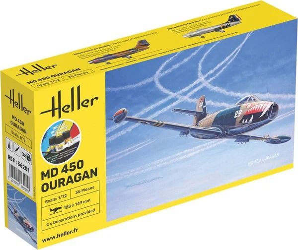 HEL56201 - Starterset mit Farbe und Zubehör – DASSAULT MD 450 Ouragan zum Zusammenbauen - 1