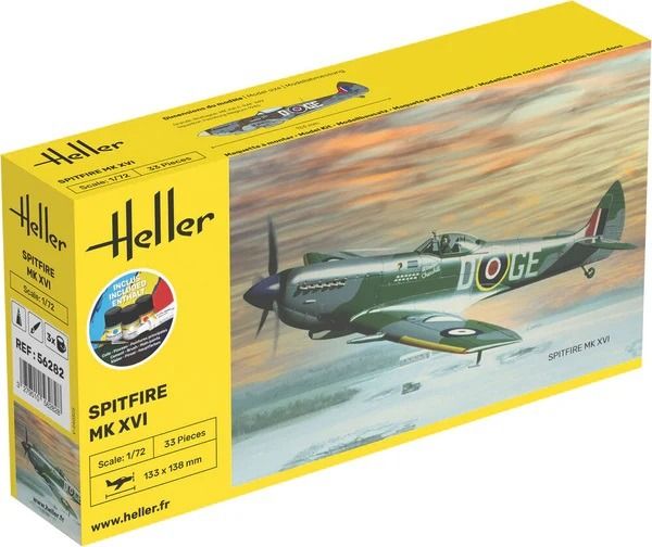 HEL56282 - Starterset mit Farbe und Zubehör – SPITFIRE MK XVI zum Zusammenbauen - 1