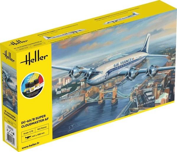 HEL56315 - Starterset mit Farbe und Zubehör – DOUGLAS DC6 Super Cloudmaster AIR France zum Selbstaufbau - 1