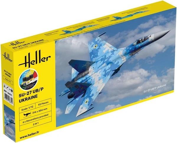 HEL56371 - Starterset mit Farbe und Zubehör – SU-27 UB/P Ukraine-Kampfjet zum Zusammenbauen - 1