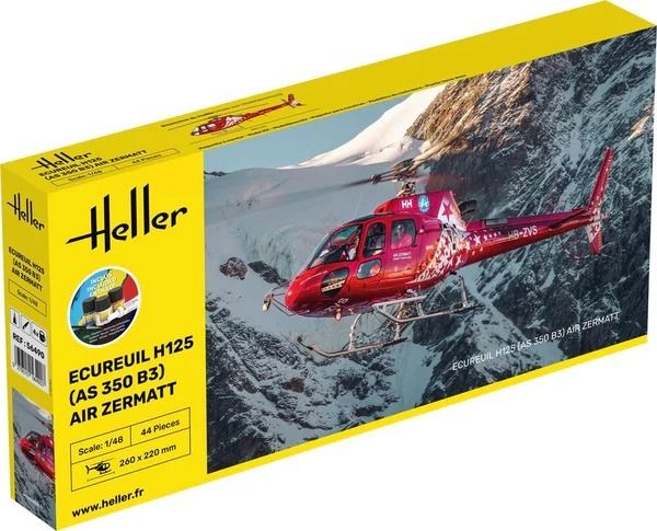 HEL56490 - Starterset mit Farbe und Zubehör - ECUREUIL H125 Hubschrauber - AS 350 B3 - AIR ZERMATT (Montage erforderlich) - 1