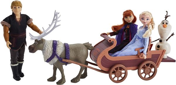 HASE5517 - Set Puppen Die Schneekönigin 2 - Elsa Anna kristoff Olaf Sven und ihr Schlitten - 1