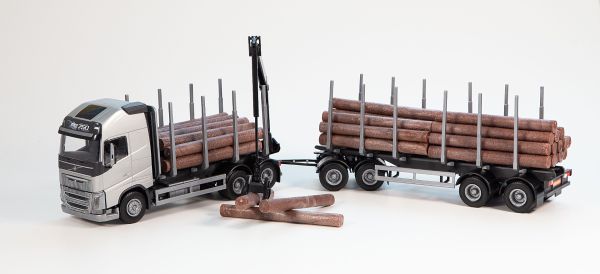 EMEK70301 - VOLVO FH16 6x4, grauer Sattelzug mit 2+2-achsigem Holztransportanhänger - 1