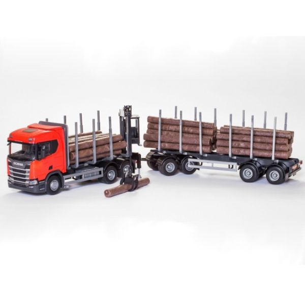 EMEK71605 - SCANIA R450 6x4 rot mit Ladekran und Holztransportanhänger - 1
