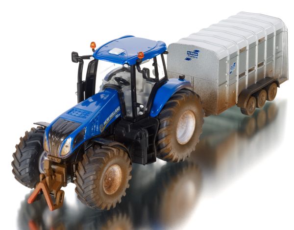 SIK8607 - NEW HOLLAND T8.390 mit Viehtransporter Ifor Williams 3-achsig gesalzene Version - 1