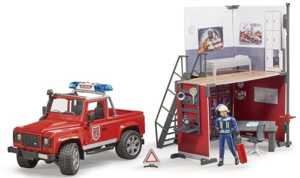 BRU62701 - Feuerwehrwache mit LAND ROVER Defender; Spielfigur und Zubehör - 1