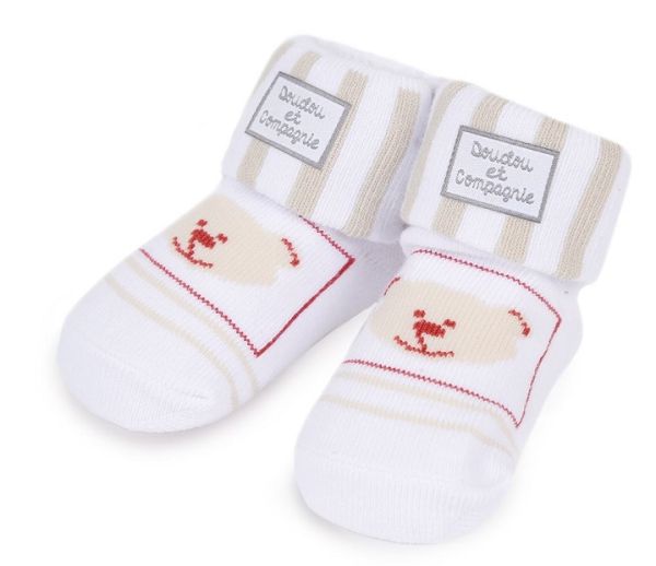 DC2726OURSBLANC - Geburtssocken - Weiß mit Teddybär - 0/6 Monate - 1