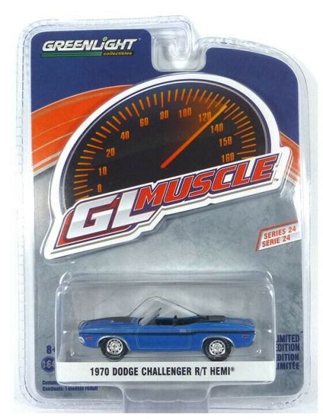 GREEN13290-B - DODGE Challenger R/T Hemi 1970 blaues offenes Cabriolet GL Muscle Series wird im Blister verkauft - 1