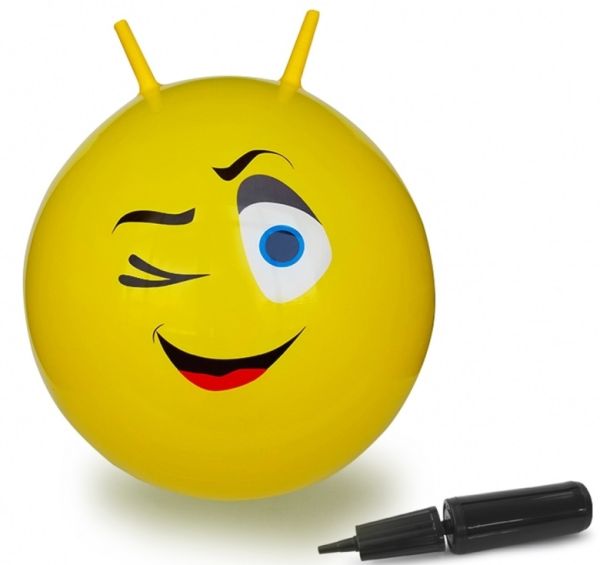 JAM460459 - Gelber Wink Smiley Hüpfball mit Pumpe - 1