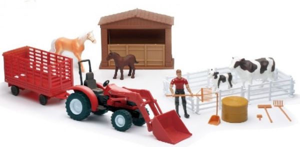NEW04065A - Farm Set roter Traktoranhänger Charakter und Tiergebäude - 1