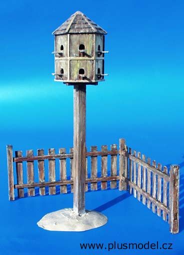 PLS015 - Taubenschlag von 17 cm und mit 2 Miniaturzäunen 16 x 3 cm zum Zusammenbauen und Bemalen für Diorama - 1