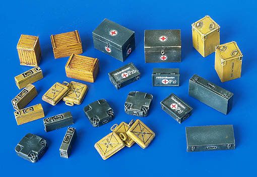 PLS4023 - Deutsche Miniaturmunition und Krankenkisten für bemalbare Diorama-Aufkleber werden bereitgestellt - 1