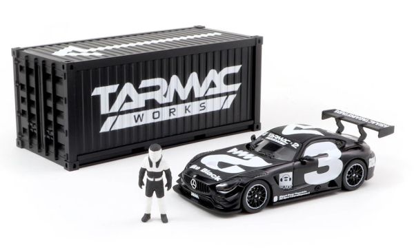 T64-008-4A3W - MERCEDES AMG GT3 #3 2018 mit Behälter und Figur in Schwarz und Weiß - 1