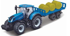 MST15590-A - NEW HOLLAND T7.185 HD mit Plattformanhänger und Rundballenpresse in Blisterverpackung