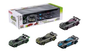 CARRERA15813029 - 4er-Pack Hypersportwagen (Friktionsantrieb) – Grau, Grün, Gelb, Blau, Rosa