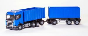 EMEK28864 - SCANIA R500 Containertransporter blau 8x4 mit Anhänger Container 1+2 Achsen