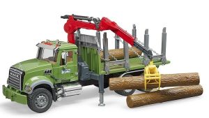 BRU2824 - LKW Holztransporter MACK Granite mit Kran und Holzstämmen