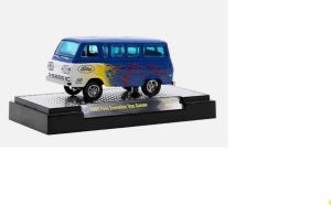 M2M-31600-GS14 - 1965 Ford Econoline Van, blauer Gasser mit Flammenmuster, noch in Blisterverpackung