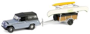 GREEN32320-B - JEEP Jeepster Commando SC-1 mit Anhänger und Zubehör 1968, Grau aus der HITCH & TOW Serie in Blisterverpackung