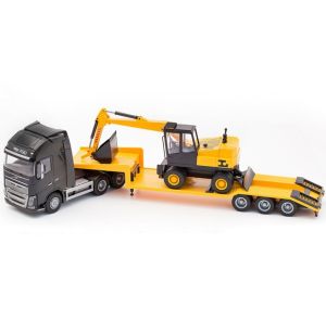 EMEK33753 - VOLVO FH16 6x4 schwarz mit 3-Achs-Lader und LANNEN Bagger