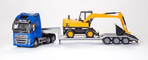 EMEK33754 - VOLVO FH16 6x4 blau mit Dreiachser und LANNEN Bagger