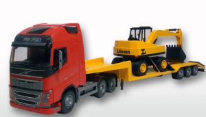 EMEK33755 - VOLVO FH16 6x4 rot mit Dreiachser und LANNEN Bagger