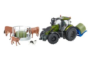 BRI43323 - VALTRA Olivgrün Metallic mit Futtertrog und Ballmagazin.