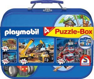 SCM55599 - 4 Puzzles 60 und 100 Teile PLAYMOBIL Box blau
