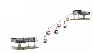 JC82492 - Mechanischer Aufzug mit 3 roten OMEGA V10 Kabinen – 3 schwarzen OMEGA V10 Kabinen – D-LINE