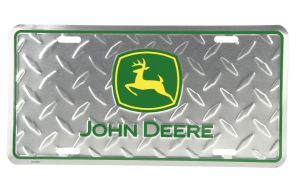 97047 - Letrero metálico cromado con el logotipo de JOHN DEERE - 15x30 cm