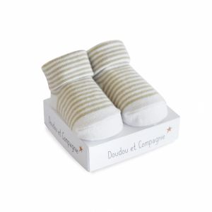 DC3704-04 - Neugeborene Socken - Weiß mit taupefarbenen Streifen