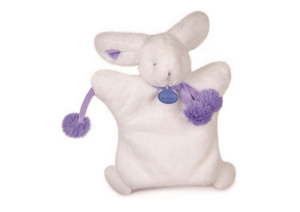 DC2742BVIO - Pompom Kaninchenpuppe Weiß und Lila 25 cm