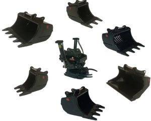 GF108-SET2 - OILQUICK OQTR-33 Tiltrotator-Set mit Greifer und verschiedenen Löffeln für 24- bis 33-Tonnen-Bagger