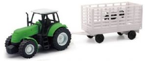 NEW05685D - Grüner Traktor mit Viehanhänger und 1 Kuh