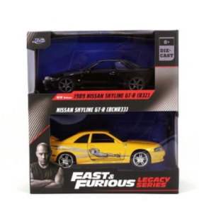 JAD35696 - TWIN PACK – NISSAN Skyline TT-R R32 1989 schwarz und NISSAN Skyline GT-R R33 gelb FAST and FURIOUS