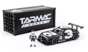 T64-008-4A3W - MERCEDES AMG GT3 #3 2018 mit Behälter und Figur in Schwarz und Weiß