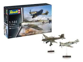 REV03770 - 2 Militärflugzeuge MESSERSCHMITT Bf109E & Junkers zum Zusammenbauen und Bemalen